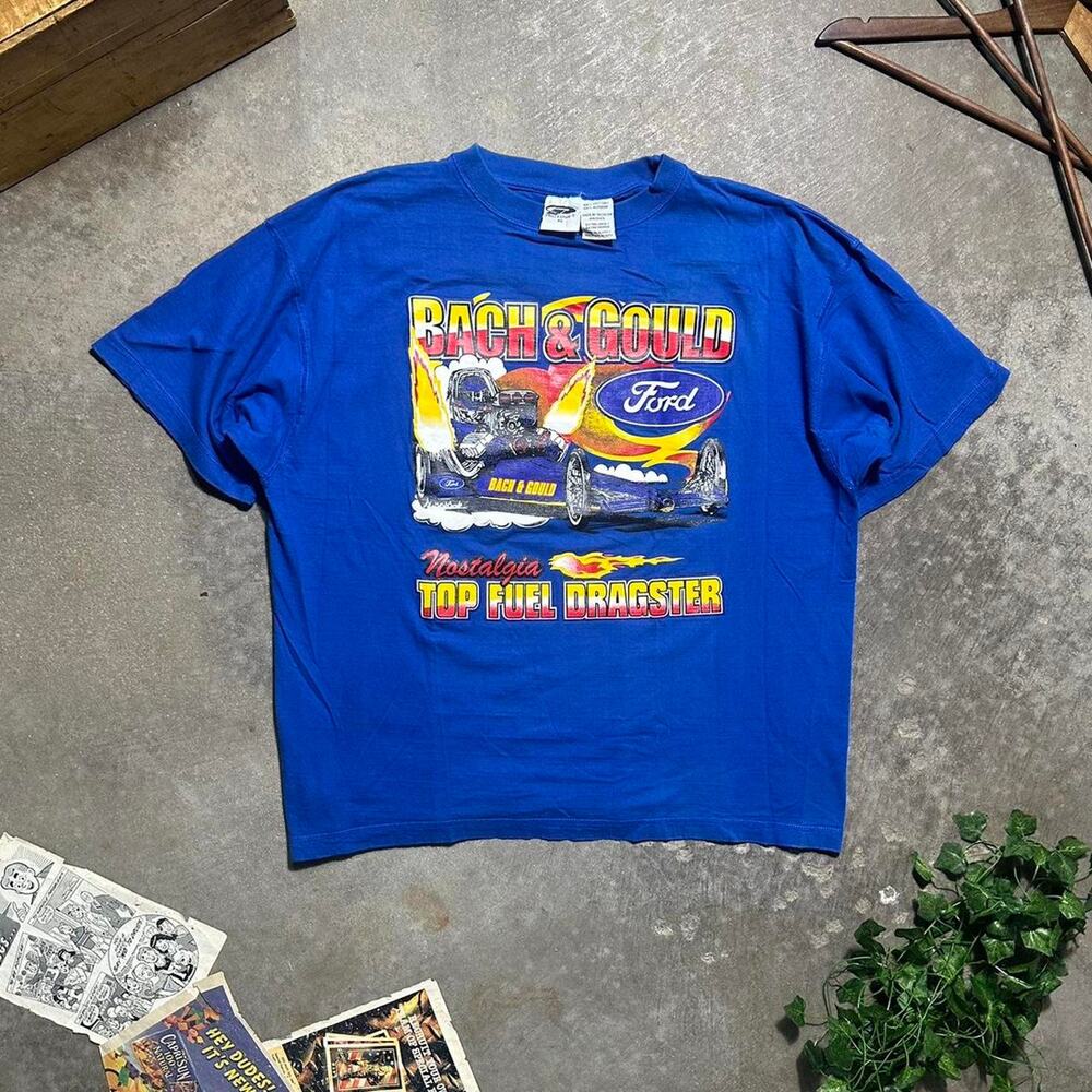 Vintage 90s Ford Racing Graphic Tee Mens XL Blue NASCAR Boxy Fit Sports Shirt